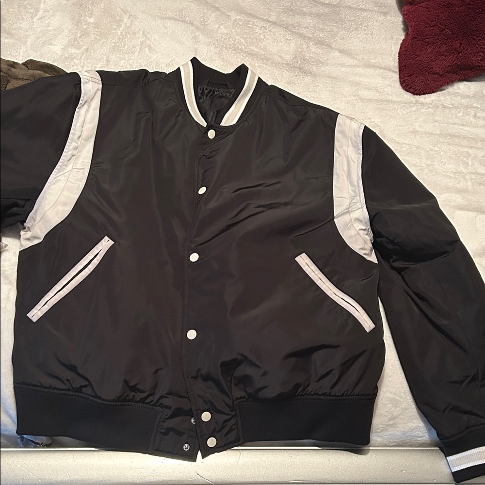 Classic Black and White Varsity Bomber Jacket